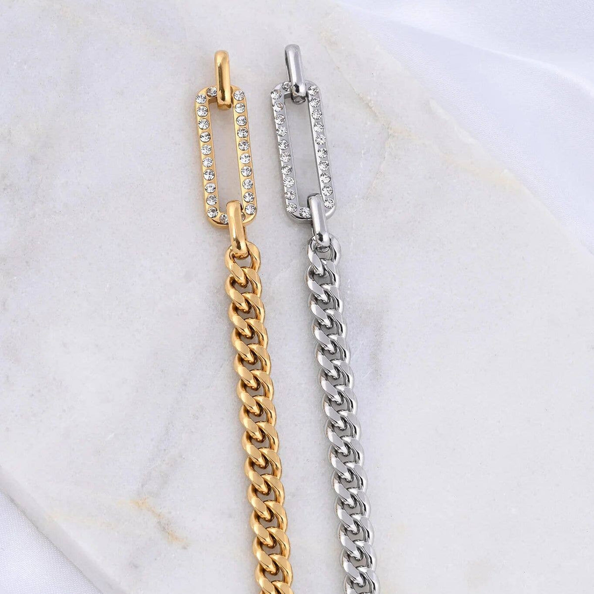 18K Gold PVD Stainless Steel Large Stone Carabiner Bracelet