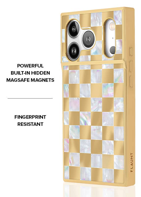 Gold Checkered Mother of Pearl MagSafe iPhone Case