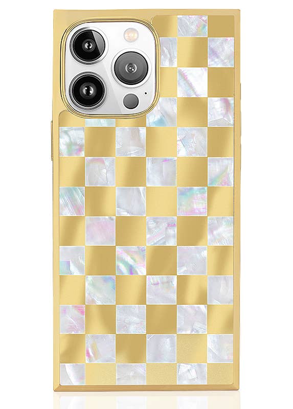Gold Checkered Mother of Pearl MagSafe iPhone Case