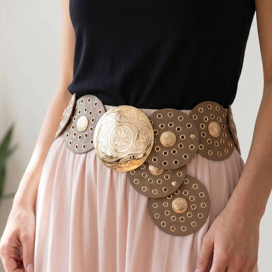 Wide Concho Disc Western Statement Belt