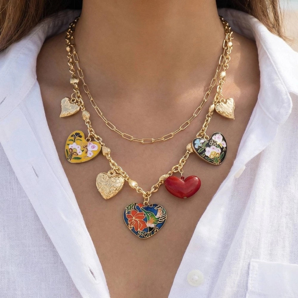 Enamel and Metallic Heart Charms