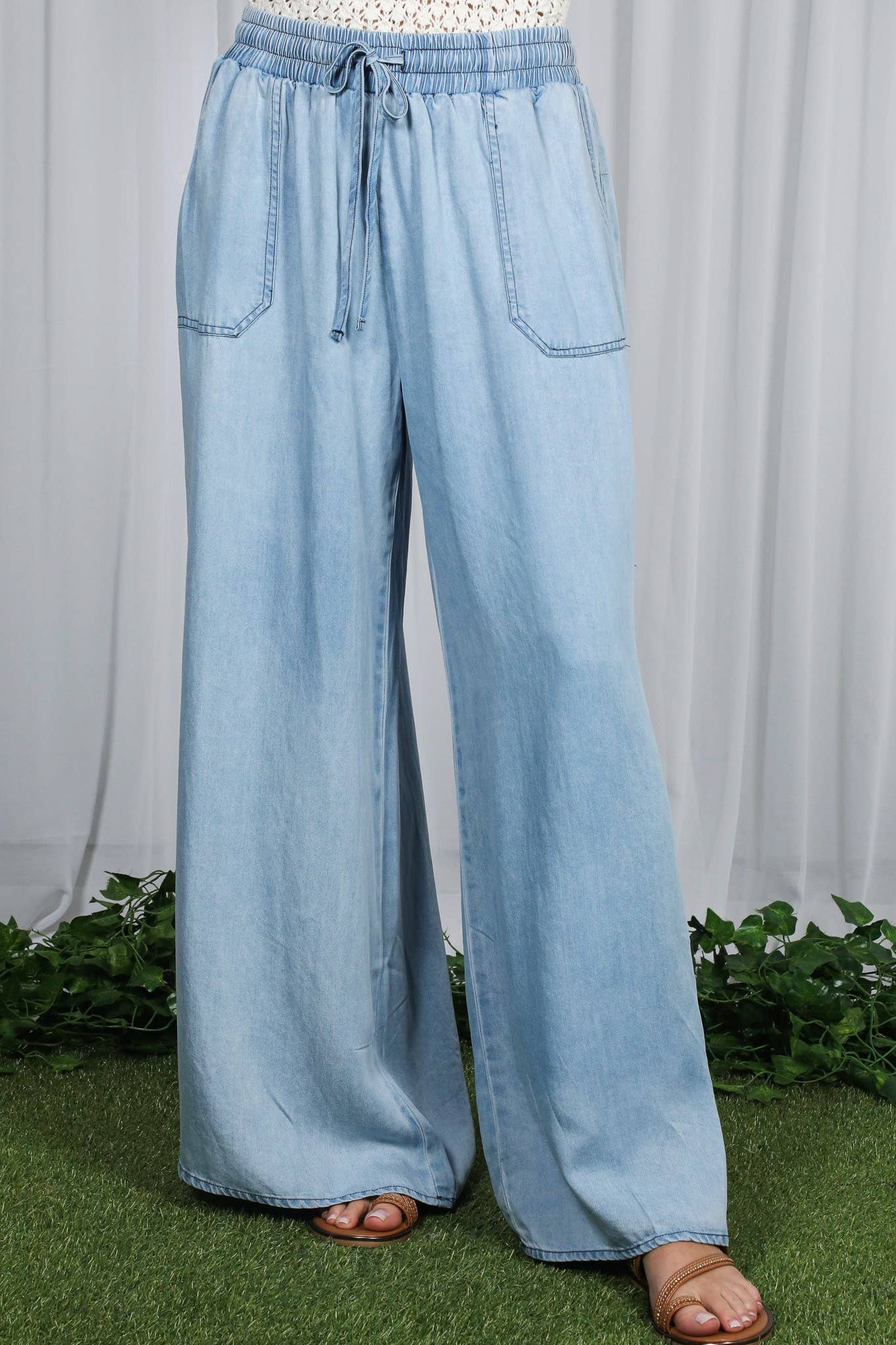 Wide Leg 100% Tencel Chambray Denim Pants