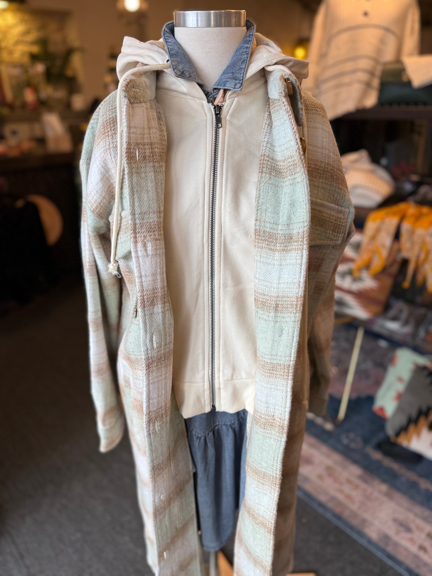 Twofer Hoodie Plaid Coat