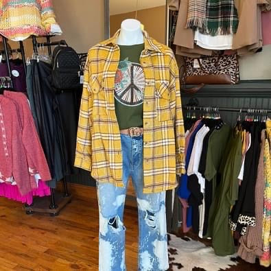 Mustard plaid heavy shacket