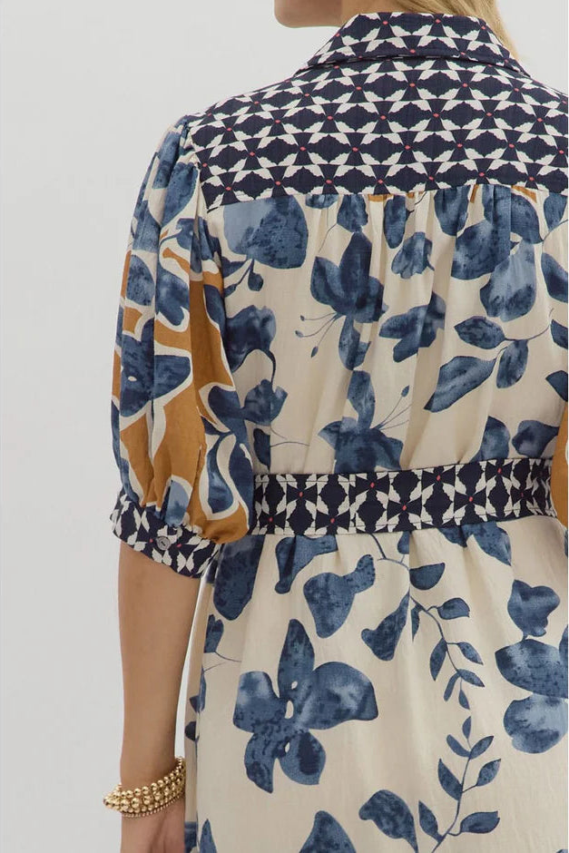 Botanical Print Midi Shirt Dress