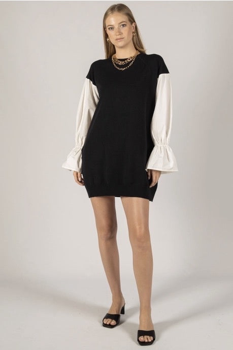 Contrast Poplin Sleeve Knit Dress