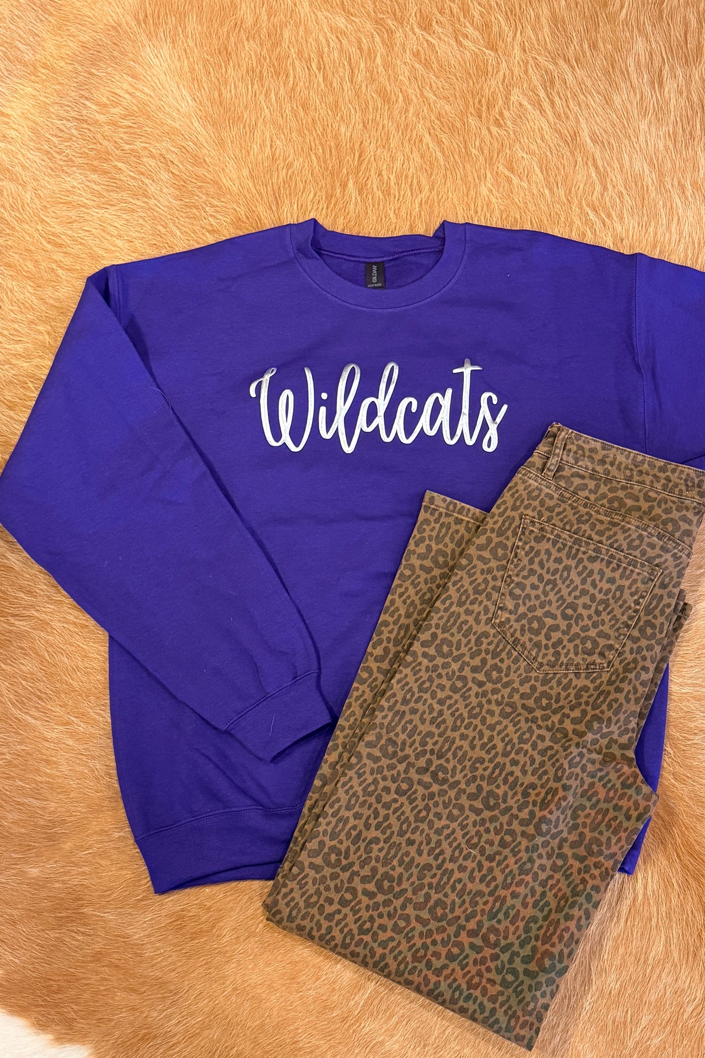 purple with silver print 