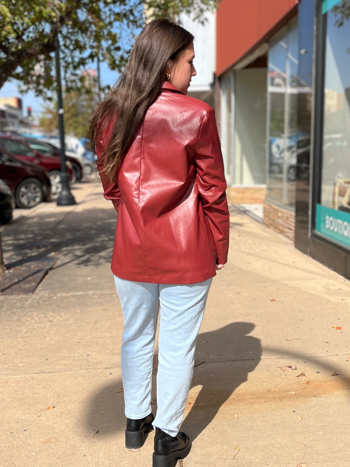 Burgundy Faux Leather Blazer