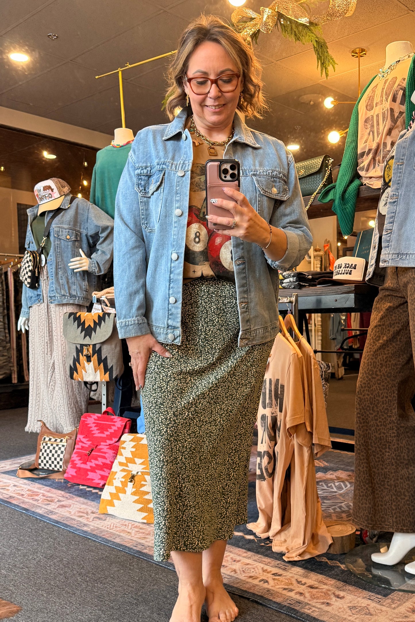 Ditsy Midi Skirt w/ Elastic Waistband