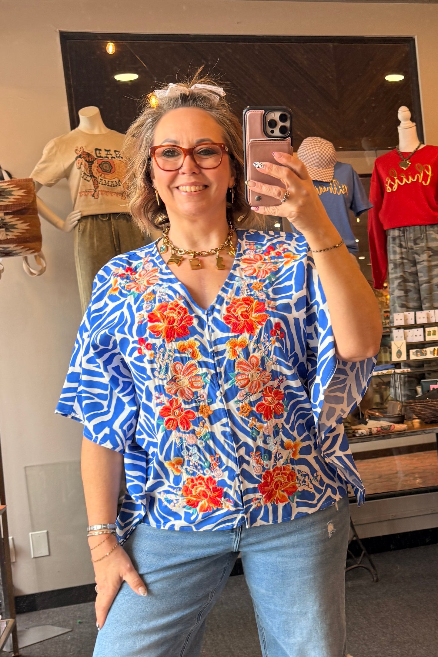 Spring Blue Floral Top