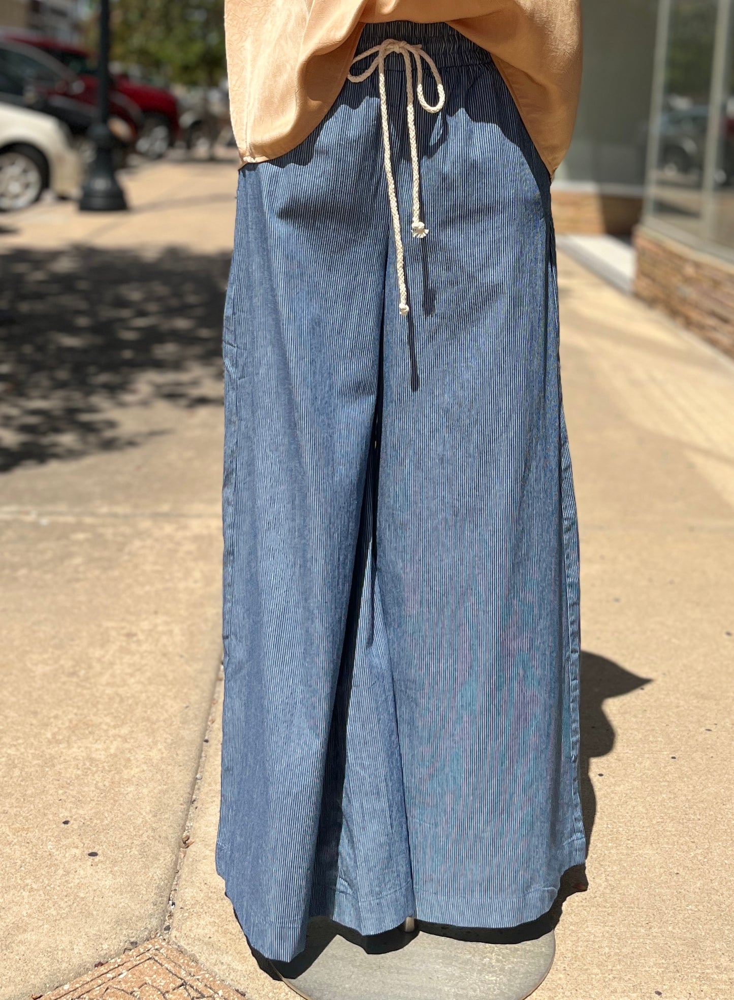 Washed Pinstriped Wide PANTS