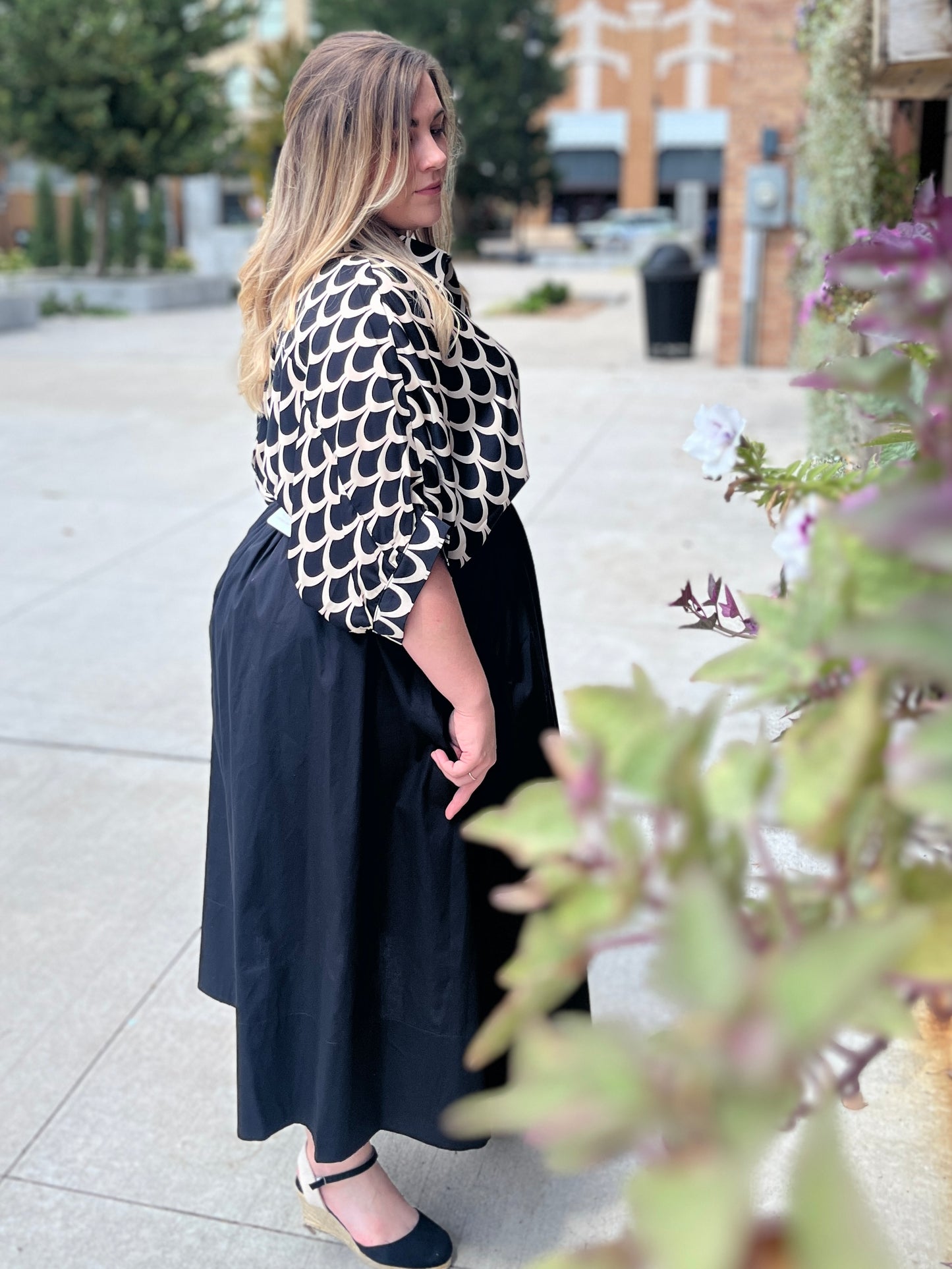 Print Button Down Blouse