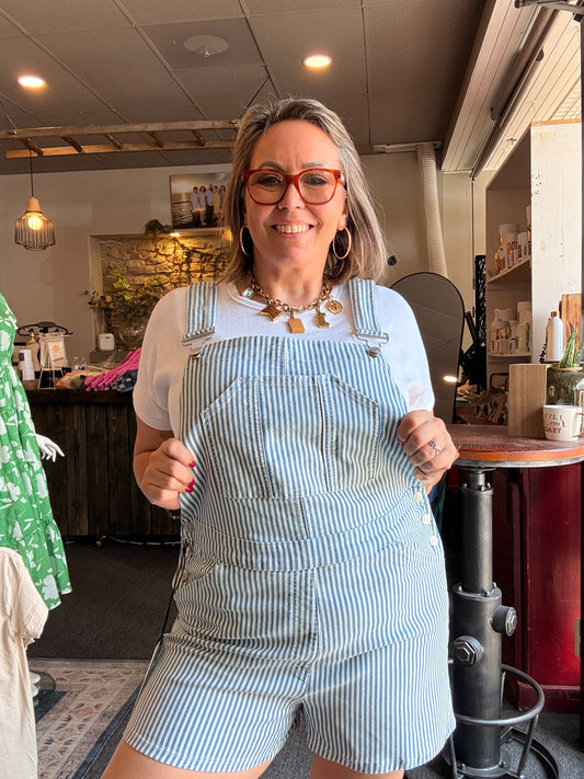 Stripe Bib Overall Shorts