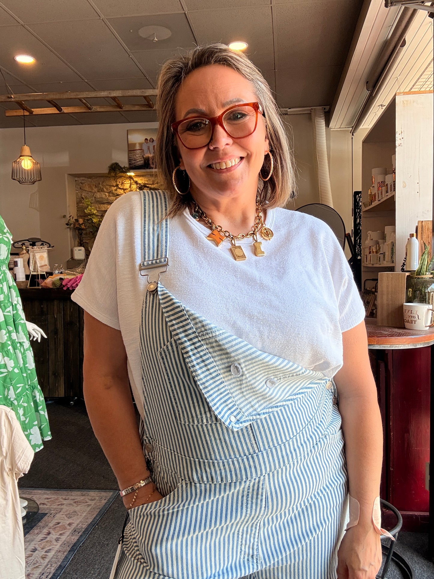 Stripe Bib Overall Shorts