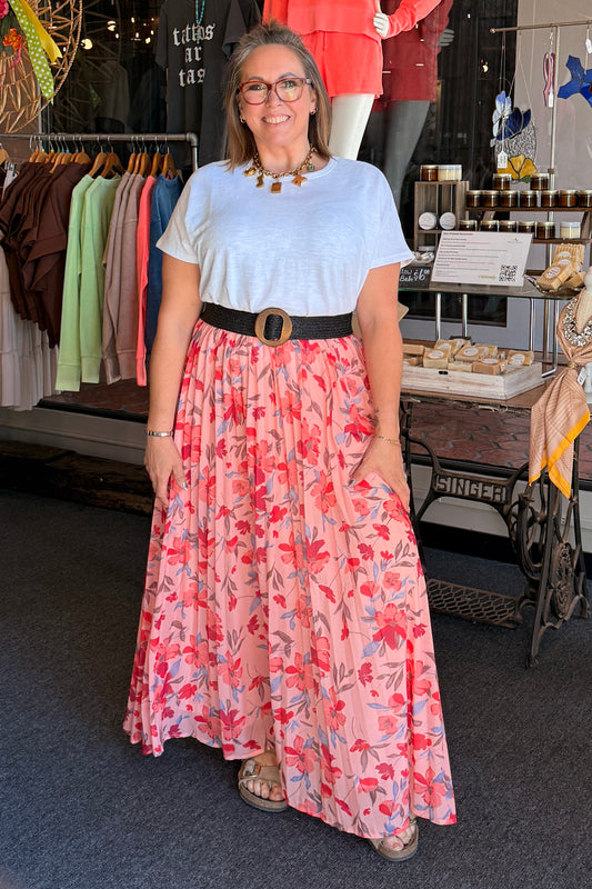Pleated Floral Maxi Skirt