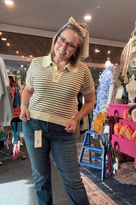 Striped Knit Polo Top