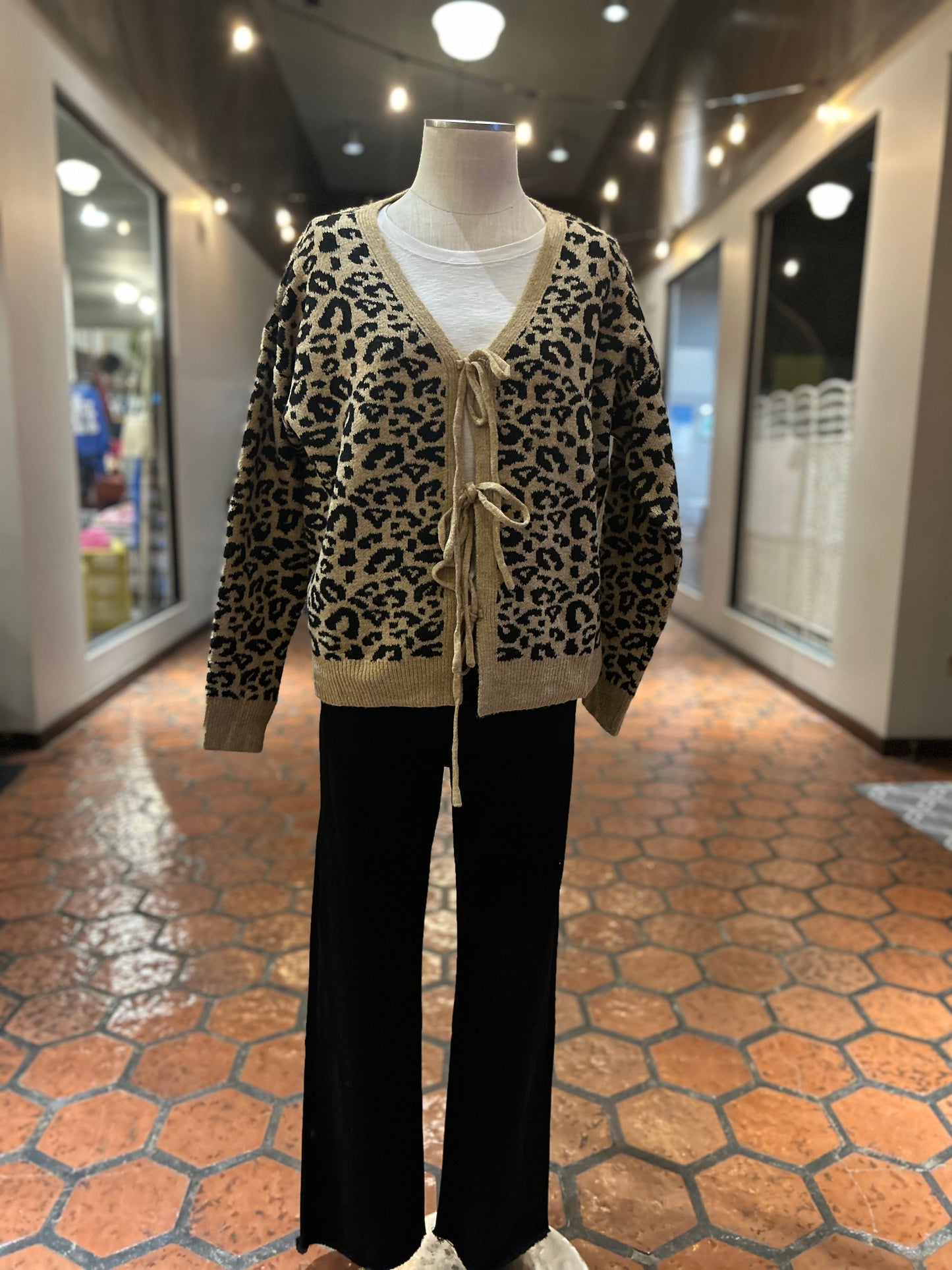 Animal Print Front Tie Cardigan