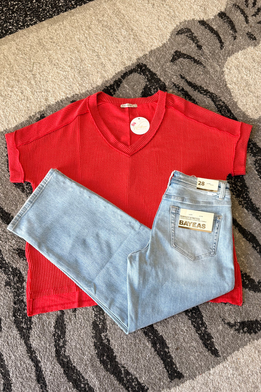 Raised Ribbed V Neck