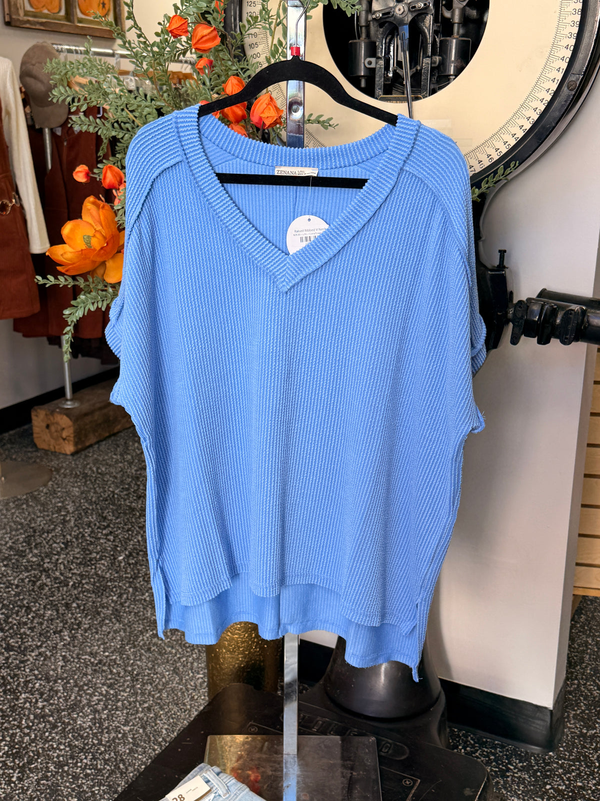 Raised Ribbed V Neck