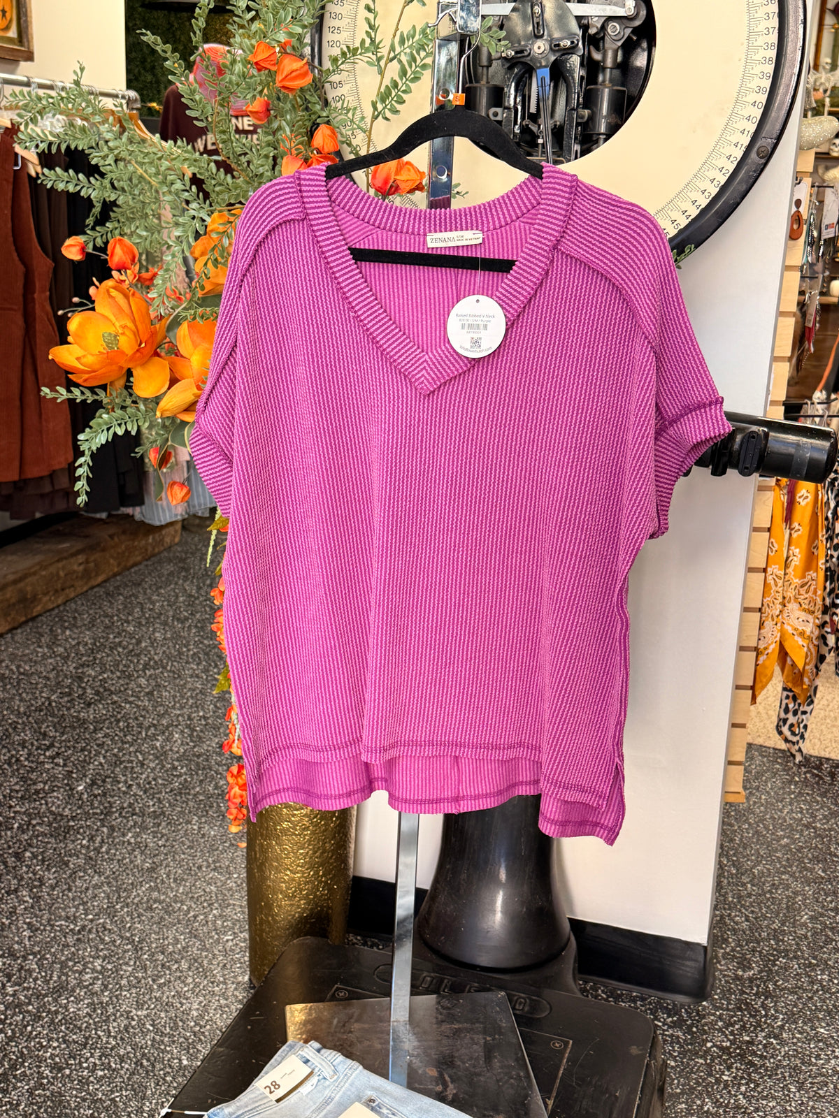 Raised Ribbed V Neck