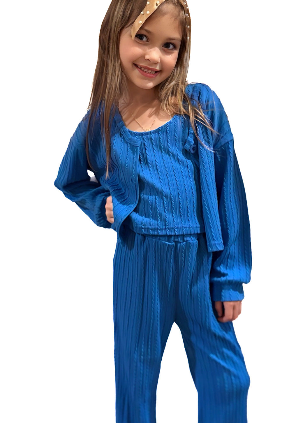 Girls Ribbed 3 Piece Set w/ Flare Leg