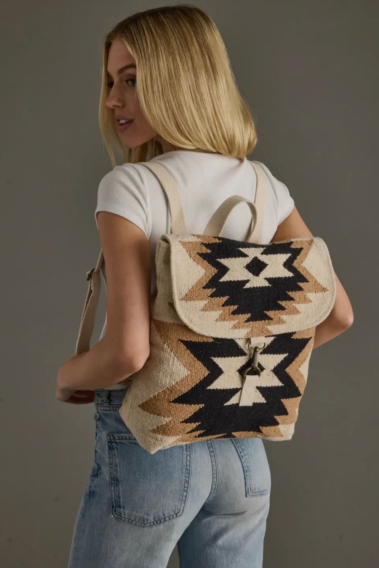 Cream, Tan & Black Aztec Backpack – Wildflower