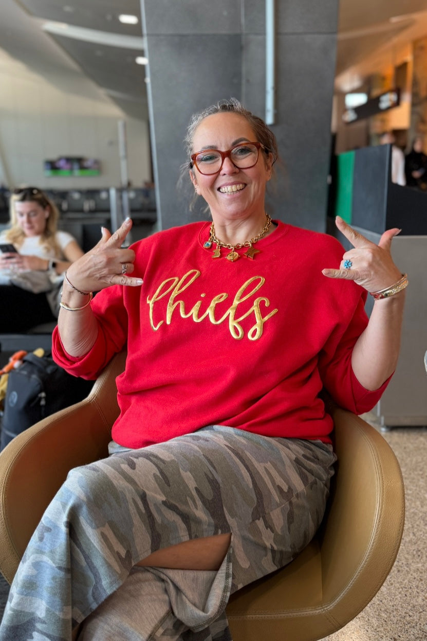 Youth Chiefs Red & Gold Puff Custom Crew