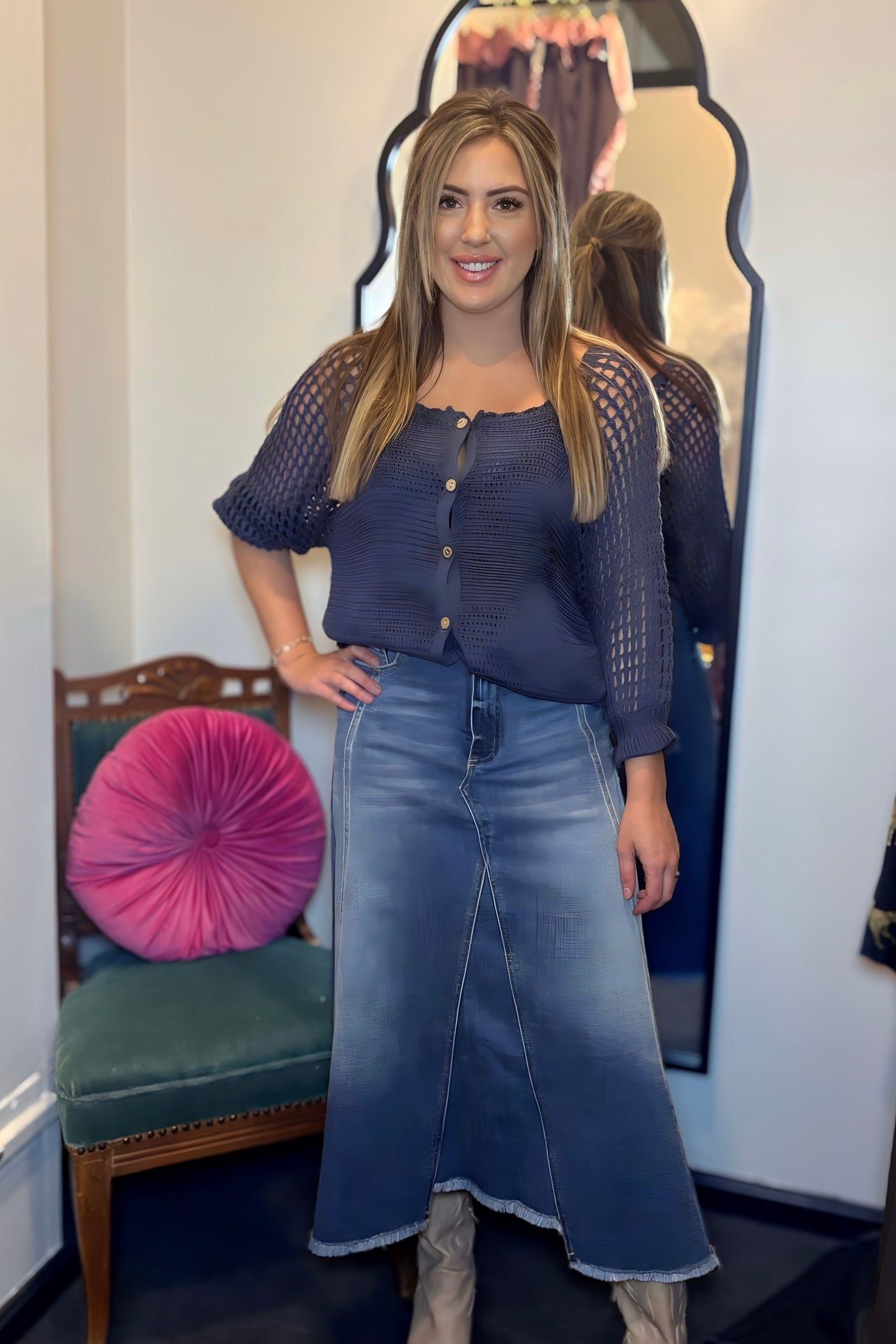 Button front knit sweater