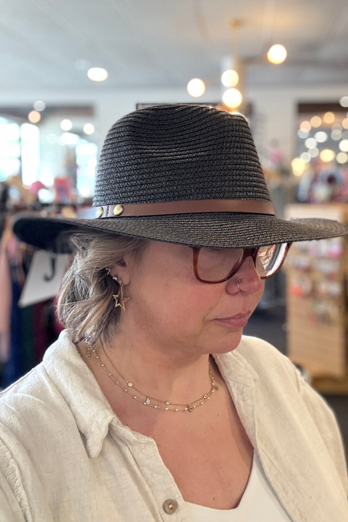 Panama Black Hat w/Leather Band