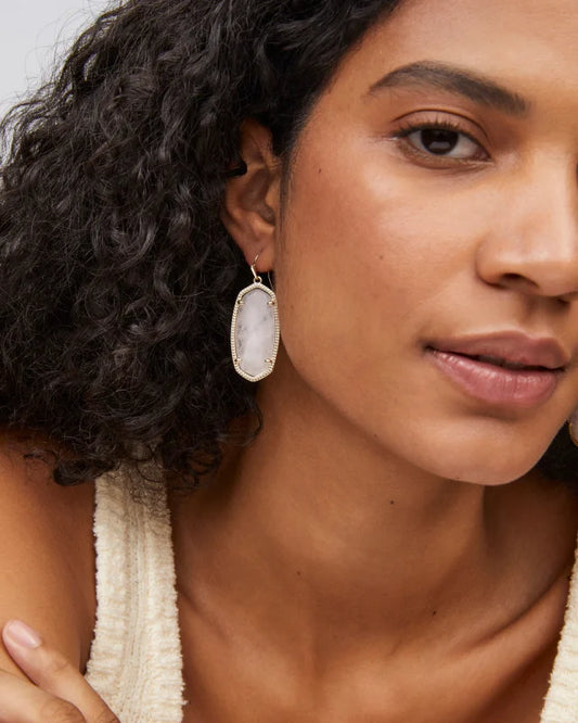 Elle Gold Drop Earrings in Rose Quartz