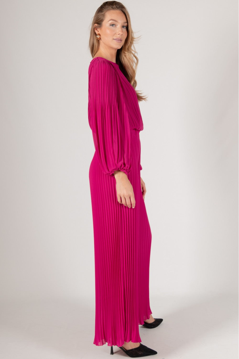 Pleated Chiffon Wide Leg Pants