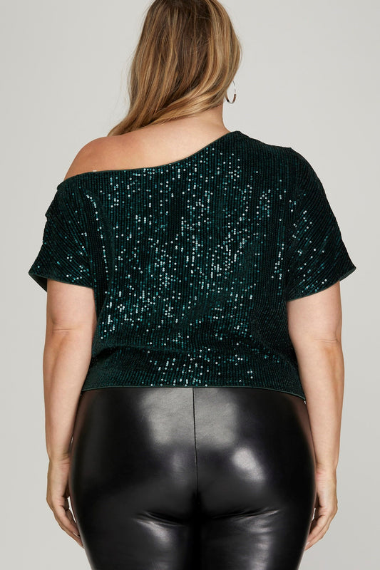 Asymmetrical Sequin Top Plus