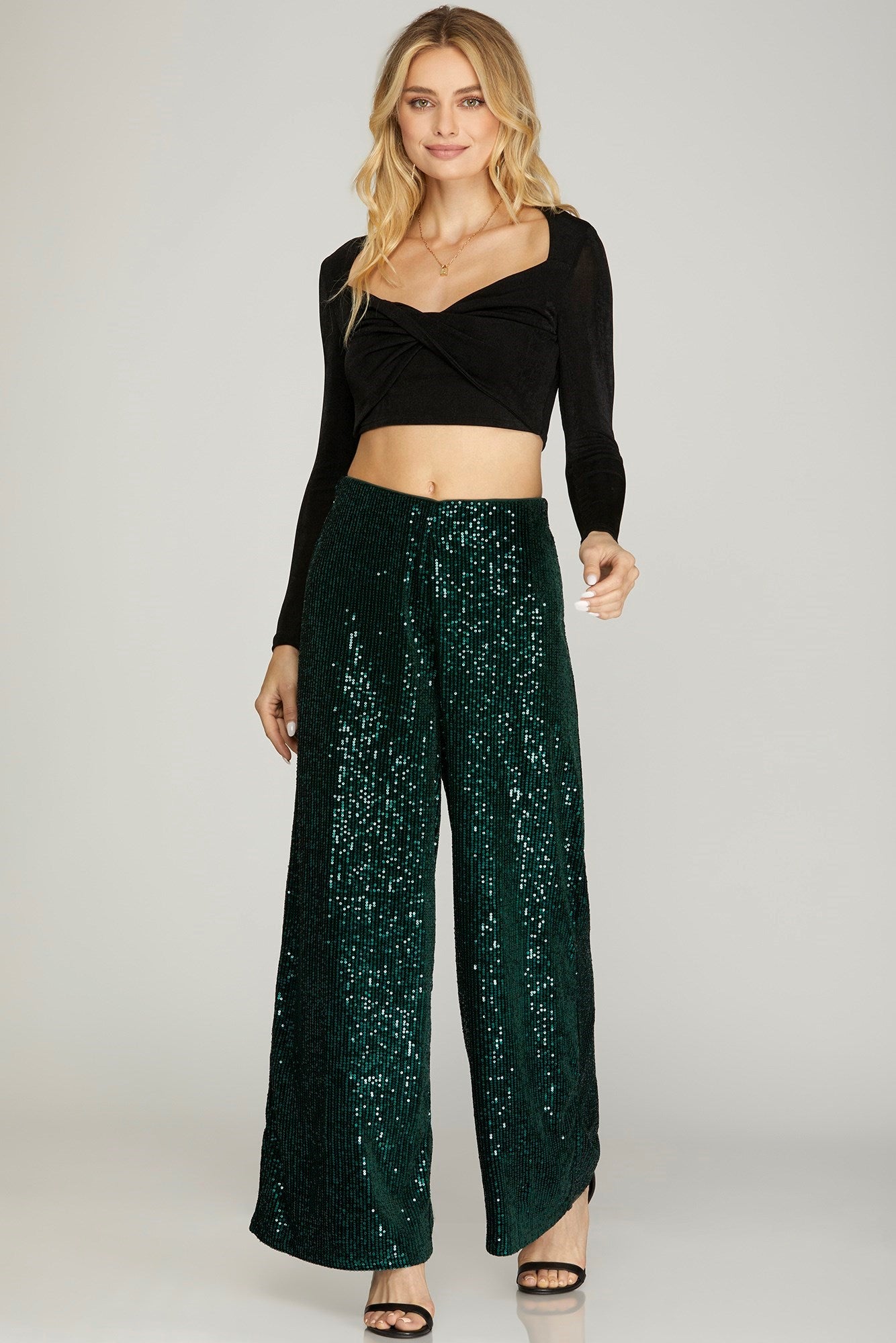 SEQUIN FLARED LEG PANTS