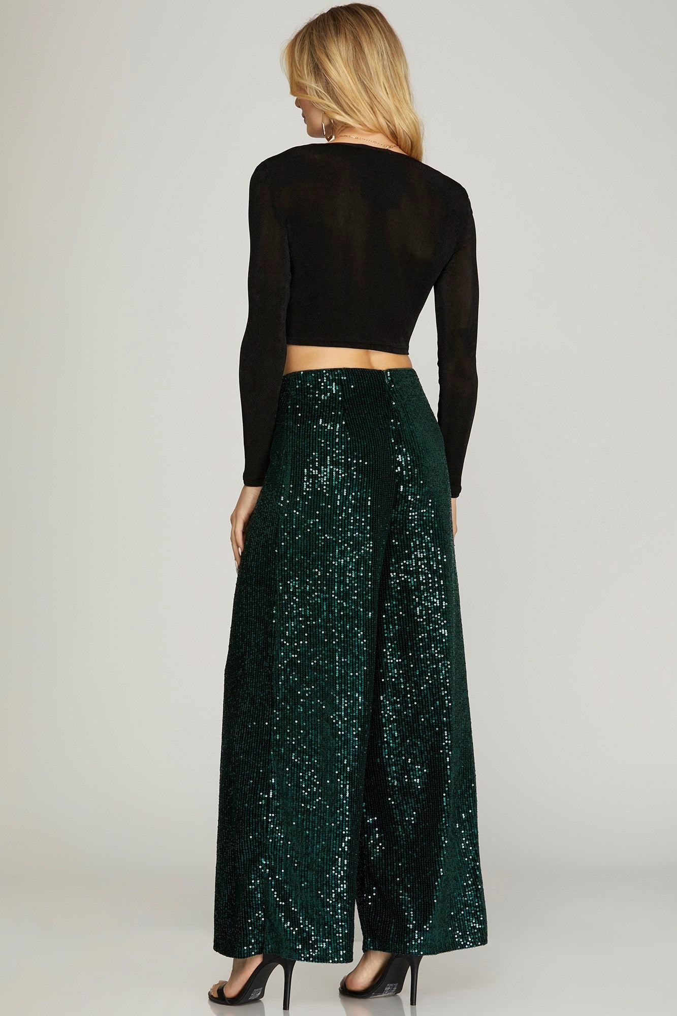 SEQUIN FLARED LEG PANTS