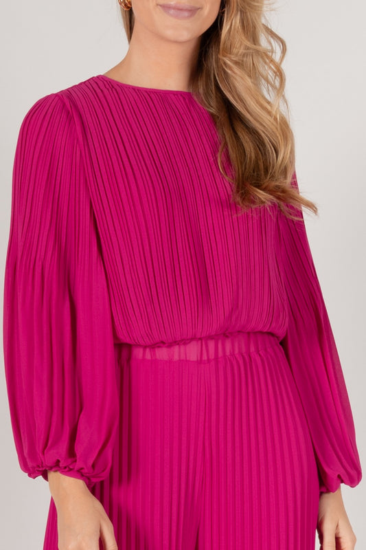 Pleated Chiffon Flounce Sleeve Top