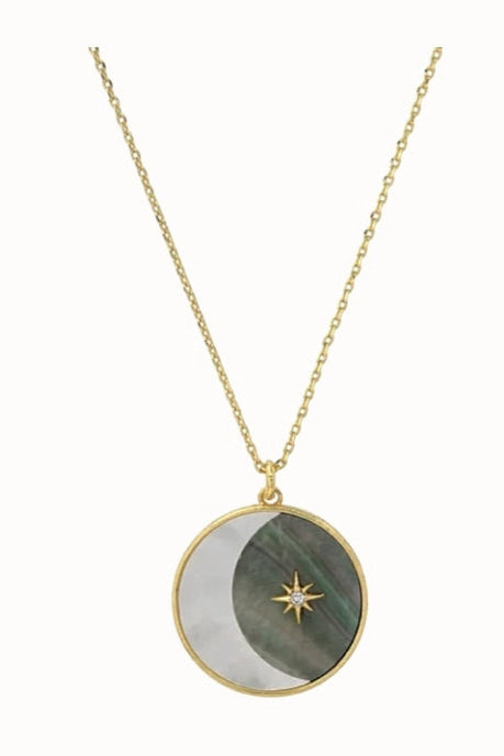 Moon - Lunar Phase- Medallion Necklace 14k Steel