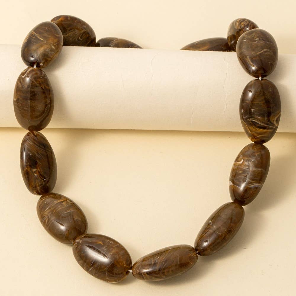 Large Oval Marble Resin Beads Necklace