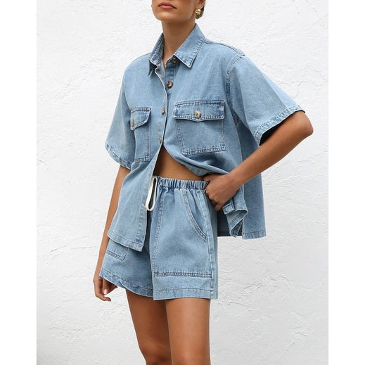 Short Sleeve & Shorts Denim Set