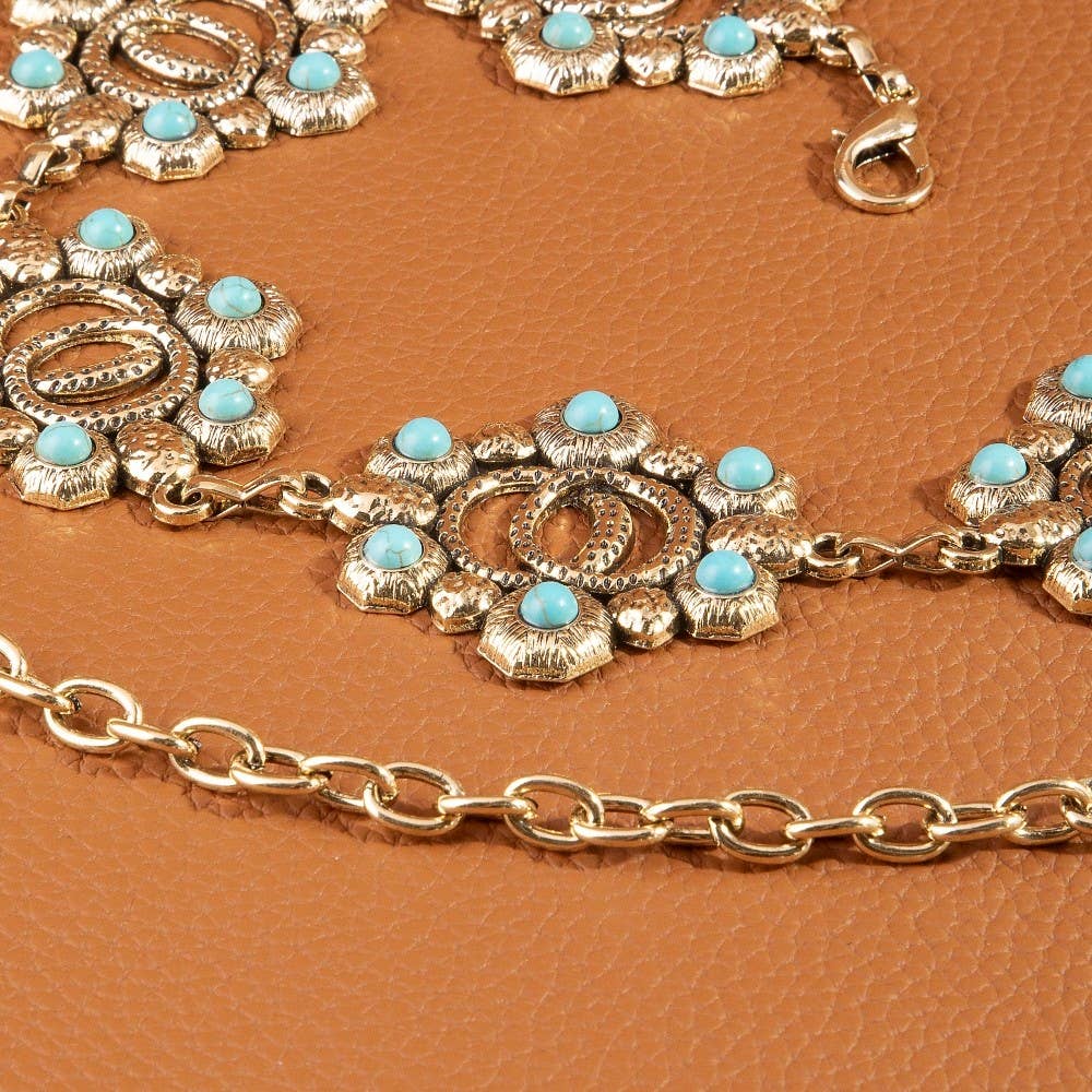 Turquoise Floral Concho Chain Belt