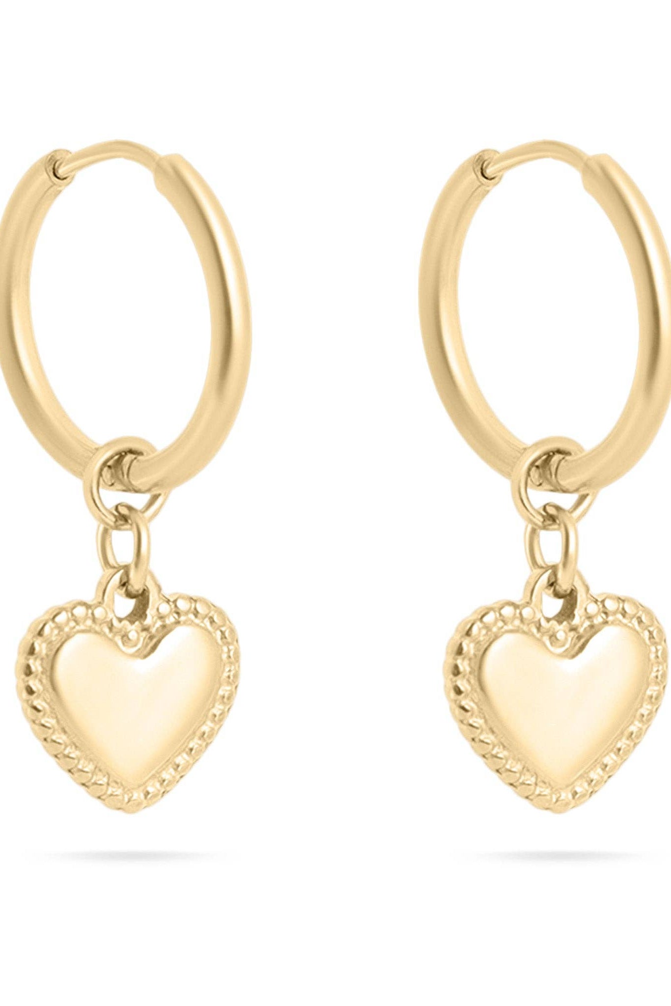 Heart Pendant Hoop Earrings 18K Gold PVD Stainless Steel