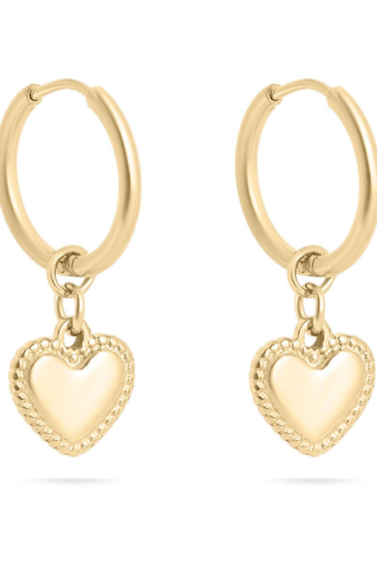 Heart Pendant Hoop Earrings 18K Gold PVD Stainless Steel