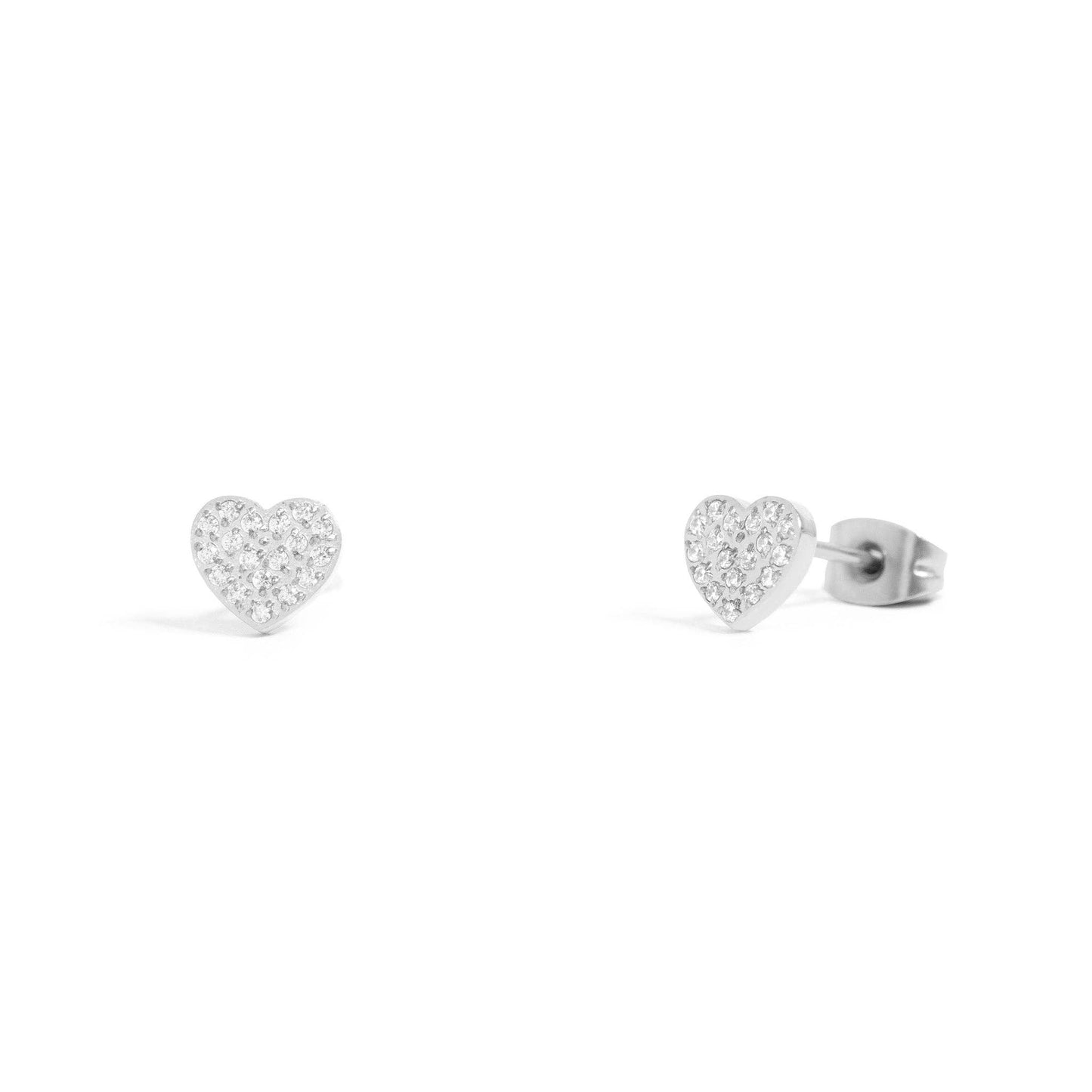 Pave Stone Heart Stud Earrings 18K Gold PVD Stainless Steel