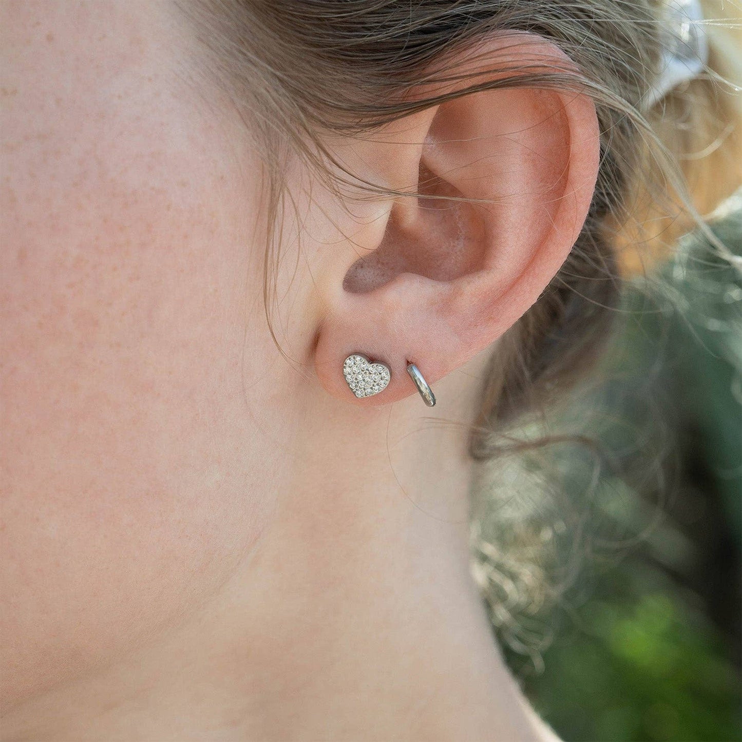 Pave Stone Heart Stud Earrings 18K Gold PVD Stainless Steel