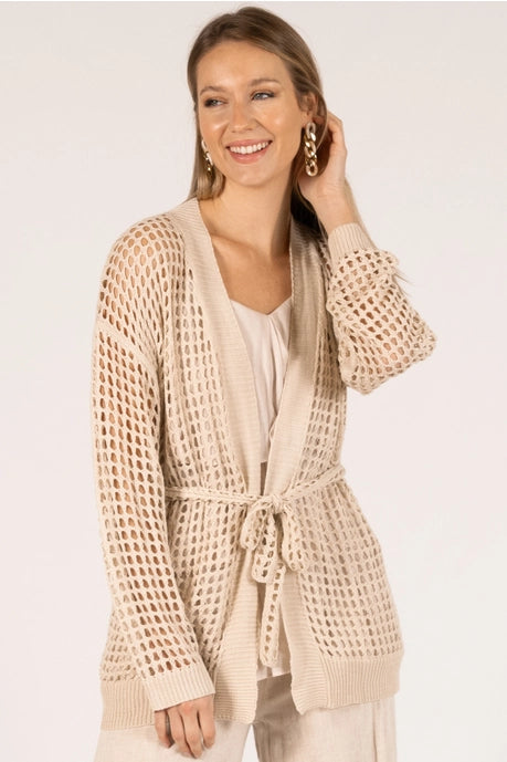 Fishnet Kimono Cardigan w/ Self Tie