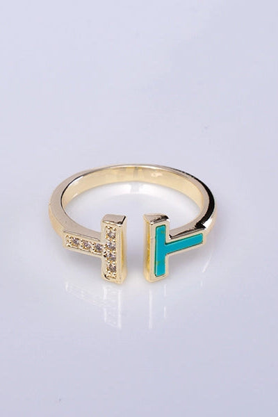 Genuine Turquoise & Gold T Ring