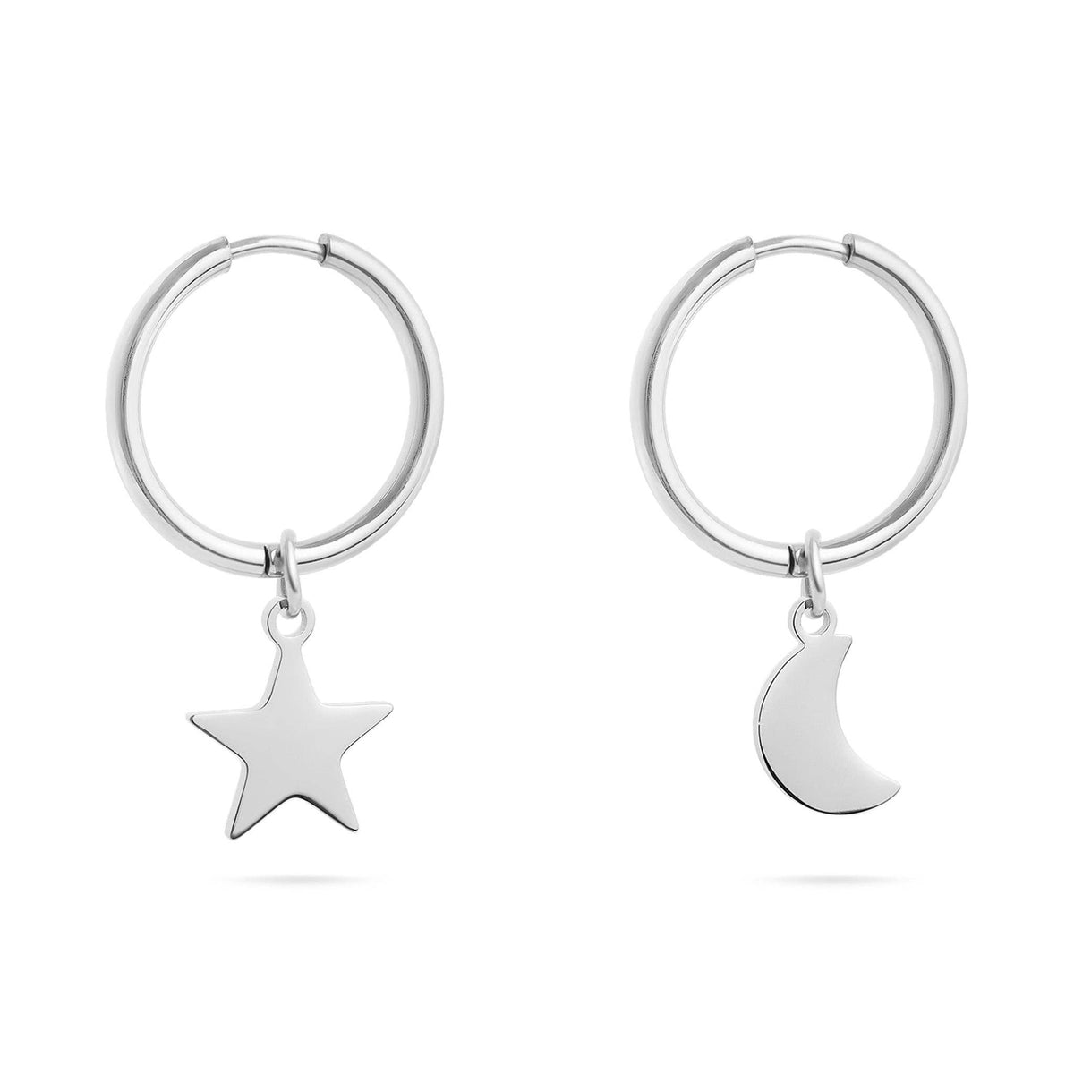18K Gold PVD Stainless Steel Star & Moon Pendant Earrings