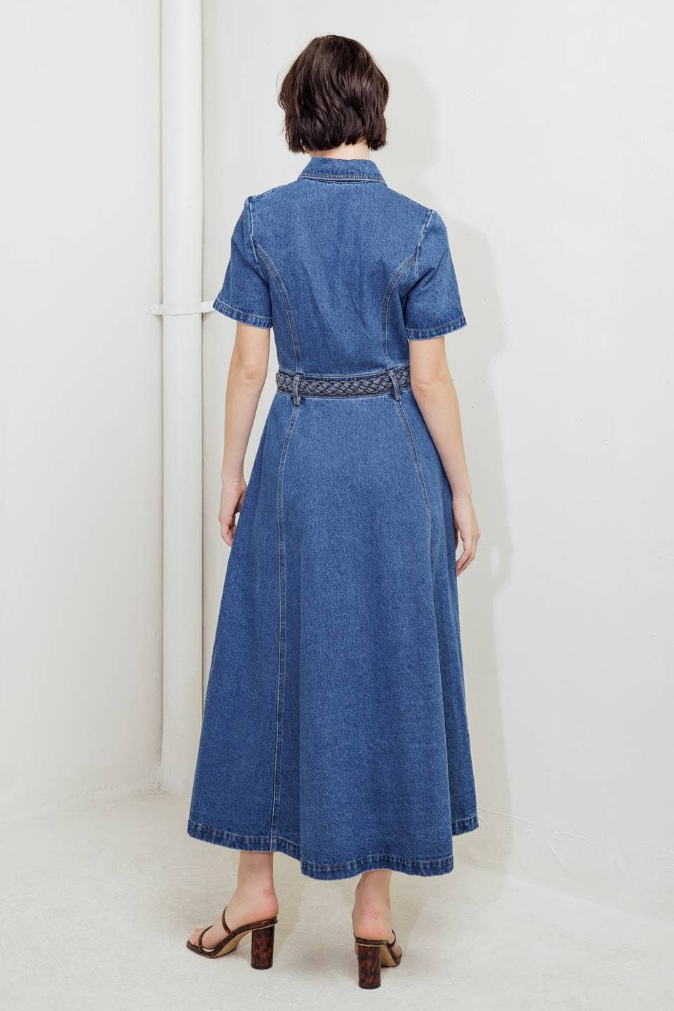 WASHED DENIM BUTTON DOWN MIDI DRESS