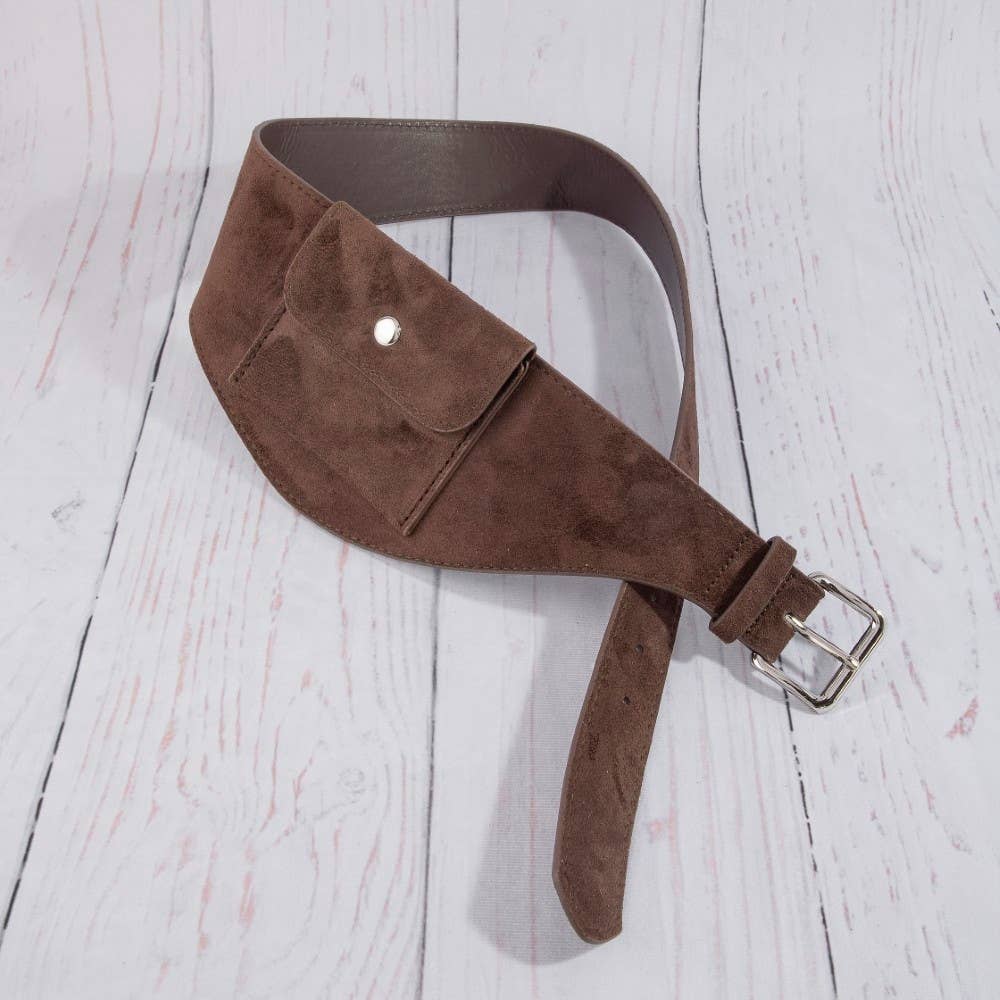 Wide Vegan Leather Front Snap Pocket Belt