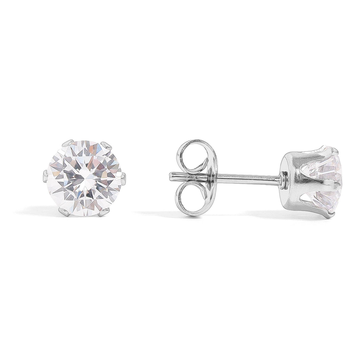 Stainless Steel Round CZ Stud Earrings