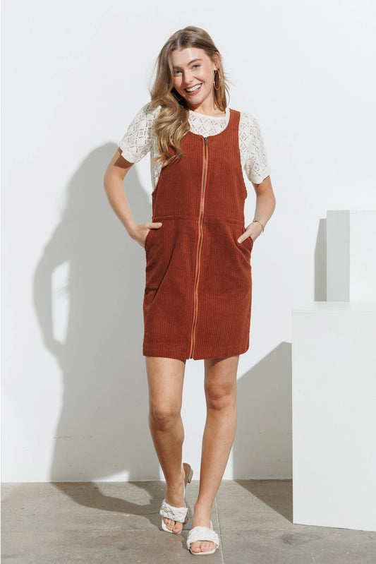 Corduroy Zip Up Mini Dress